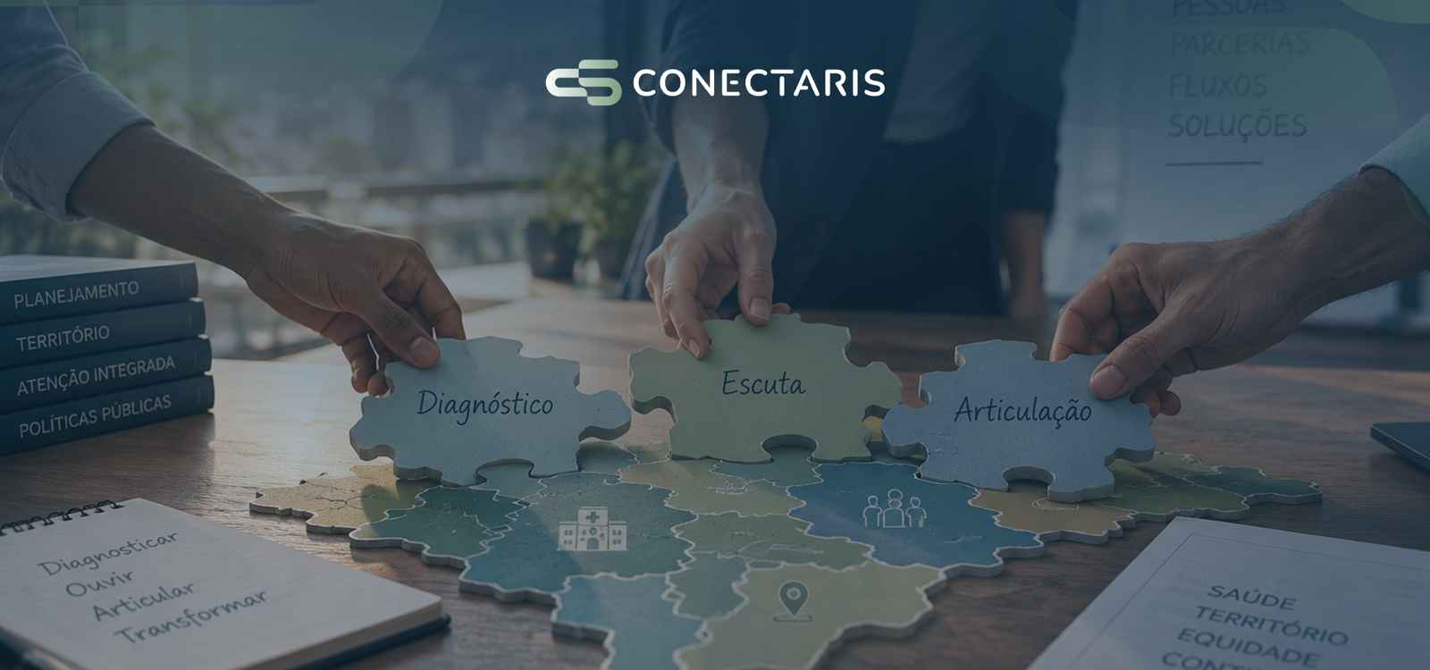 Gestão territorial em saúde: peças de quebra-cabeça com Diagnóstico, Escuta e Articulação sobre um mapa